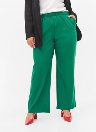 Pantalon évasé avec taille élastiquée, Verdant Green, Model image number 2