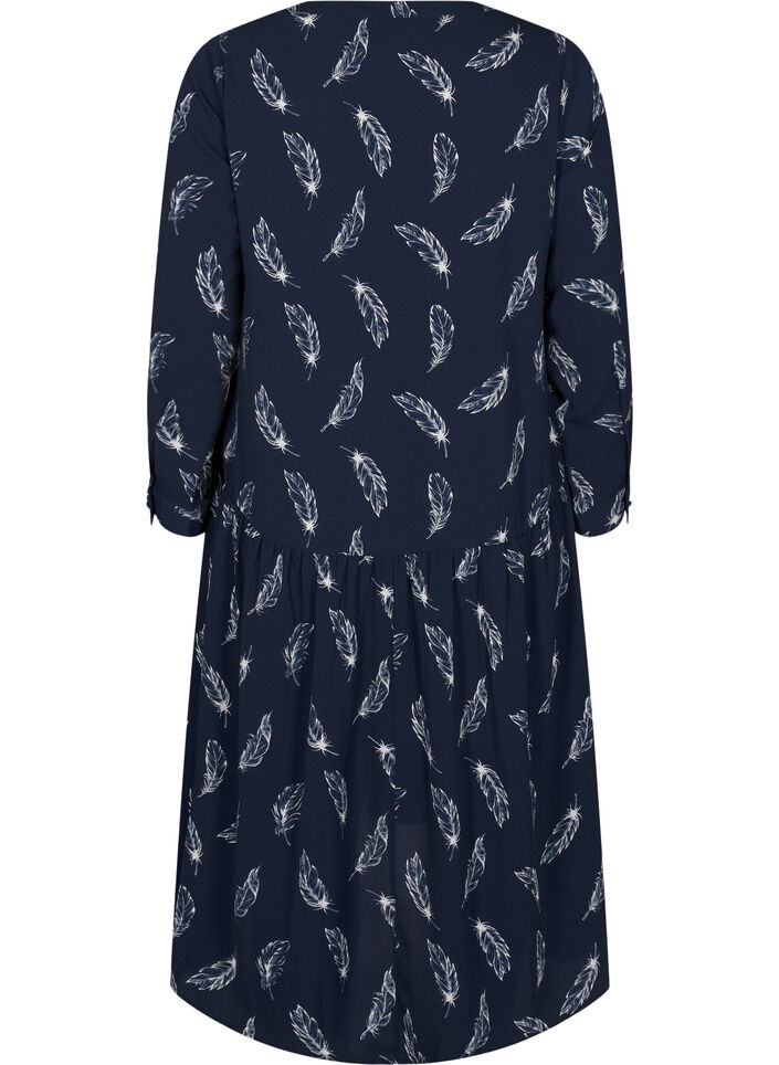 Robes midi &agrave; manches longues, Navy B. Feather AOP, Packshot image number 1