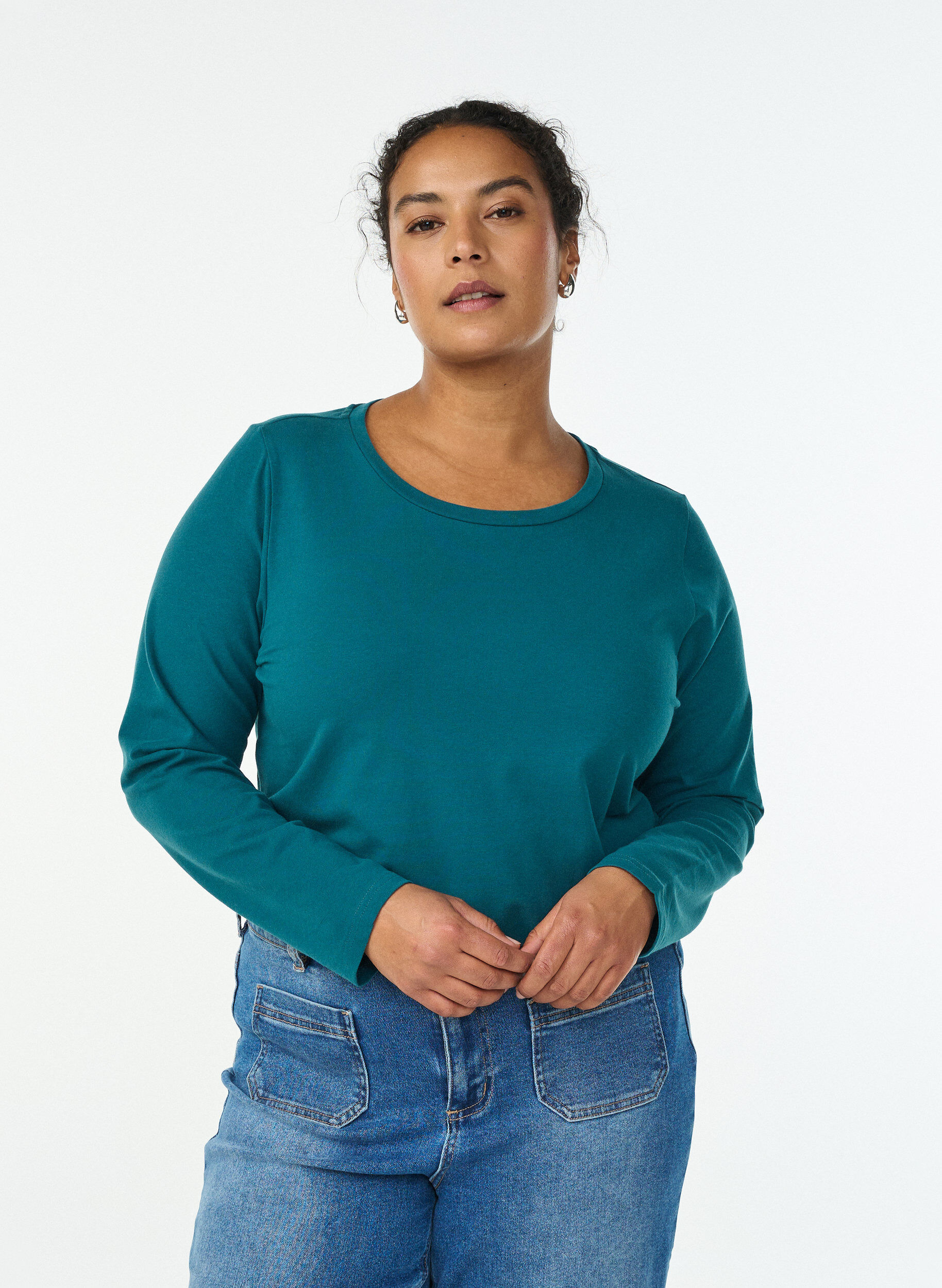 ZizziTop basic en jersey avec manches longues, Vert fonc&eacute;, Model image number 0