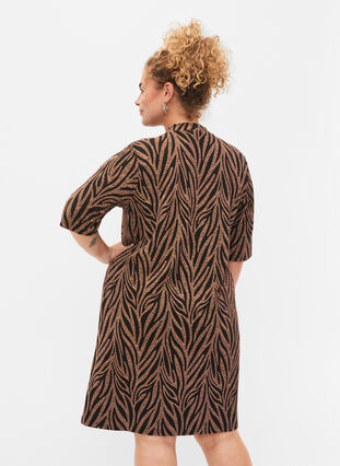 Robe à motifs avec paillettes et manches courtes, Black Lurex AOP, Model image number 1