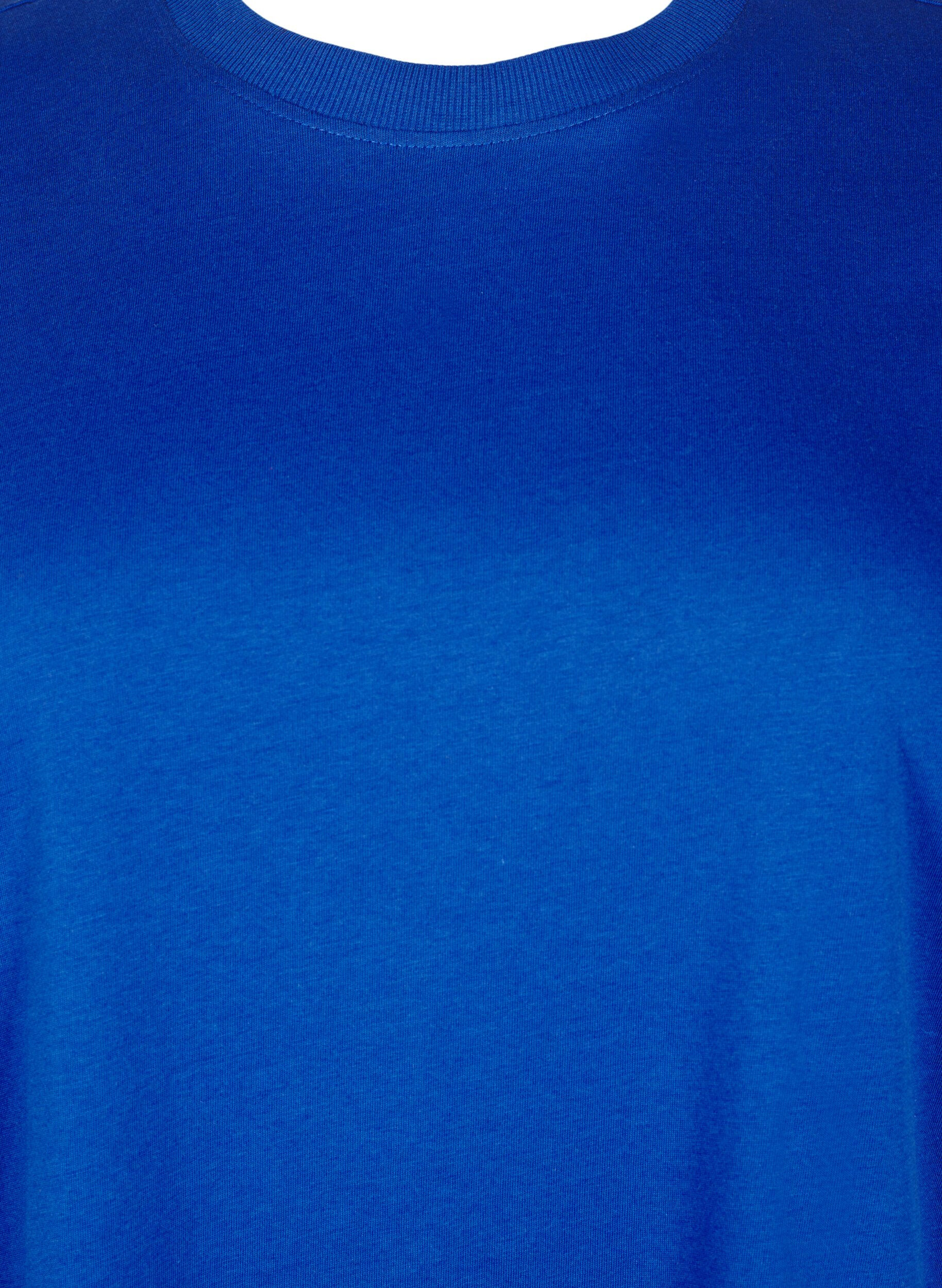 ZizziBasic katoenen T-shirt met ronde hals, Blauw, Packshot image number 2