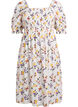 Gebloemde viscose midi-jurk met smock, Wit, Packshot image number 0