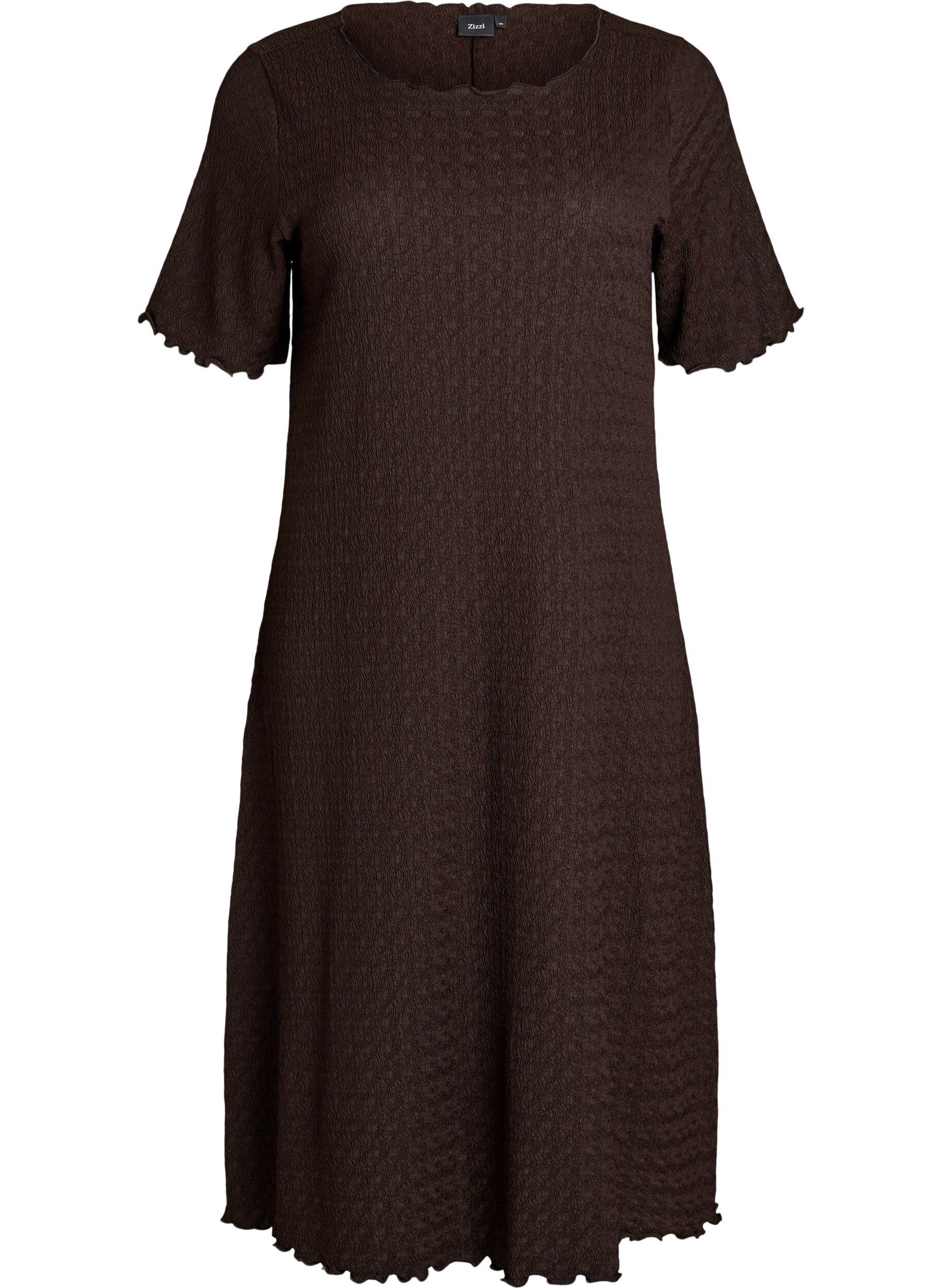Zizzi Robe midi textur&eacute;e &agrave; manches courtes, Marron, Packshot image number 0
