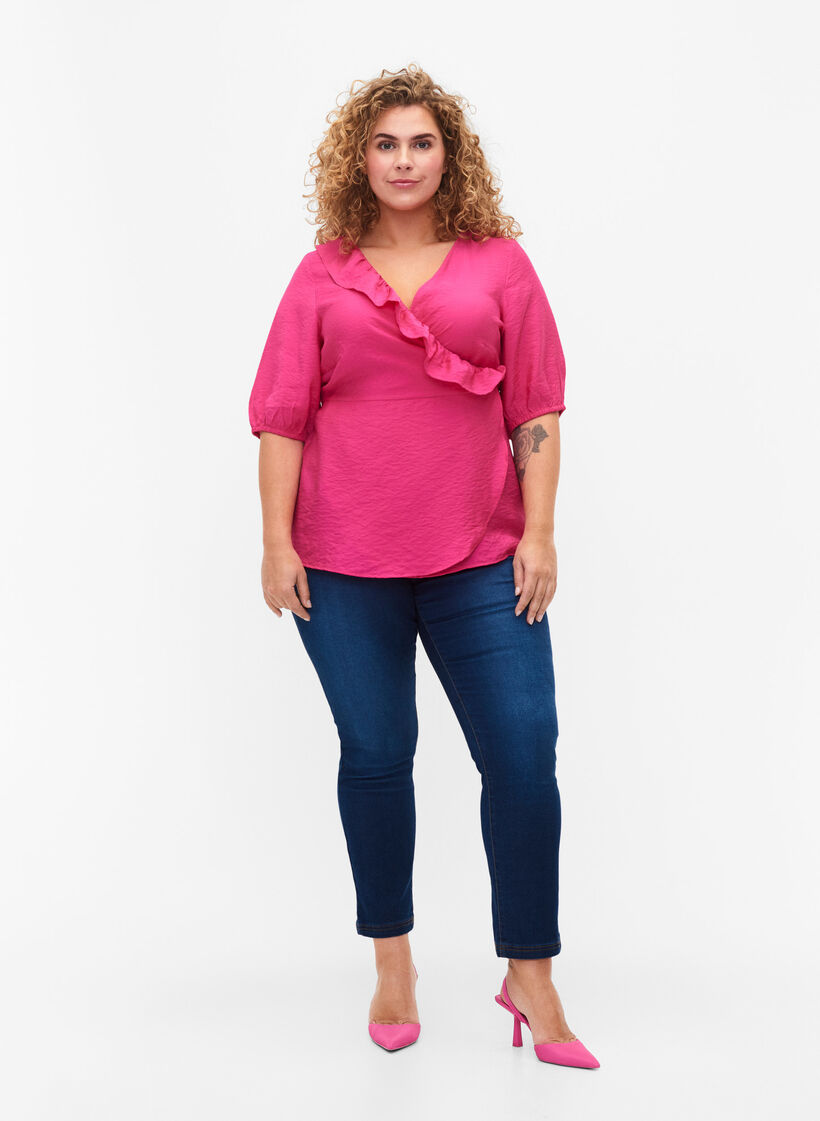 Blouse cache-cœur en viscose avec manches mi-longues, Beetroot Purple, Model image number 2