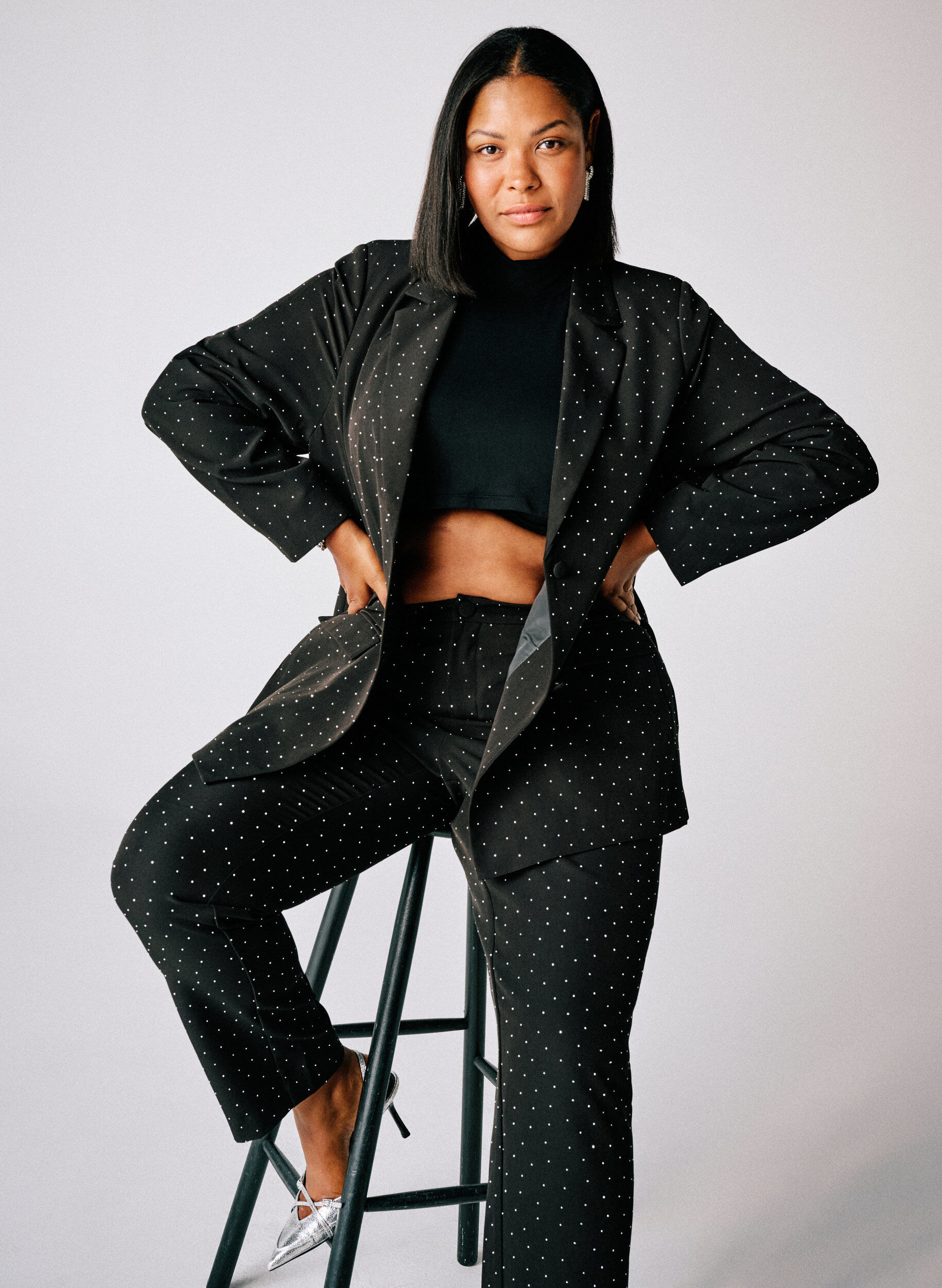 Zizzi Pantalon taille haute avec des strass, Noir, Image image number 0