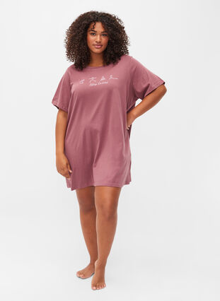 T-shirt de pyjama oversize en coton biologique, Rose Brown W. Relax , Model image number 2