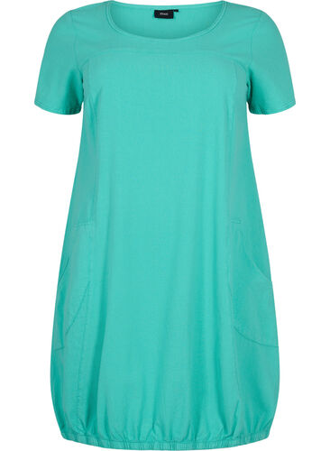 Katoenen jurk met korte mouwen, Aqua Green, Packshot image number 0