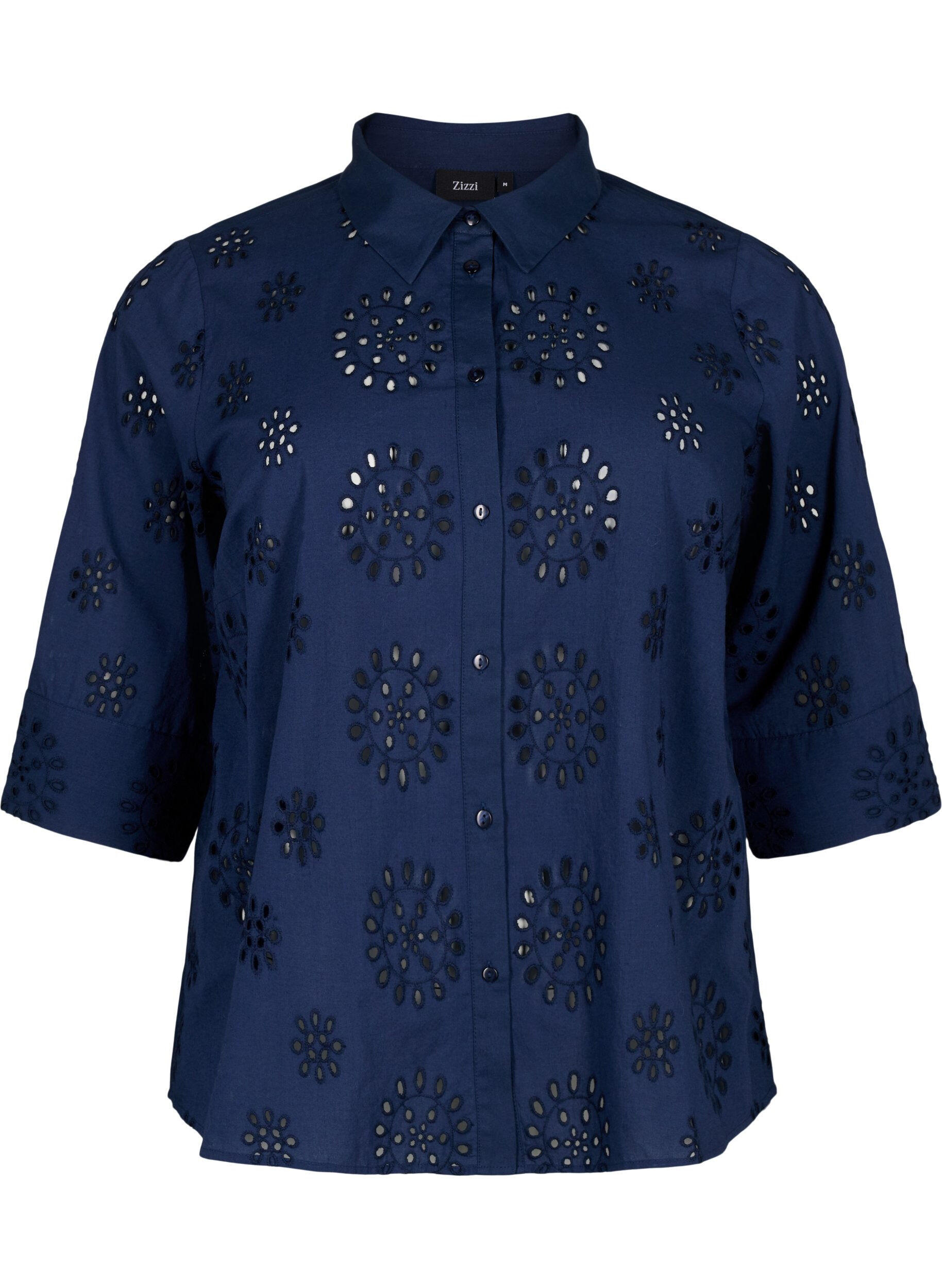ZizziShirtblouse met Engels borduurwerk en 3/4-mouwen, Navy Blazer, Packshot image number 0