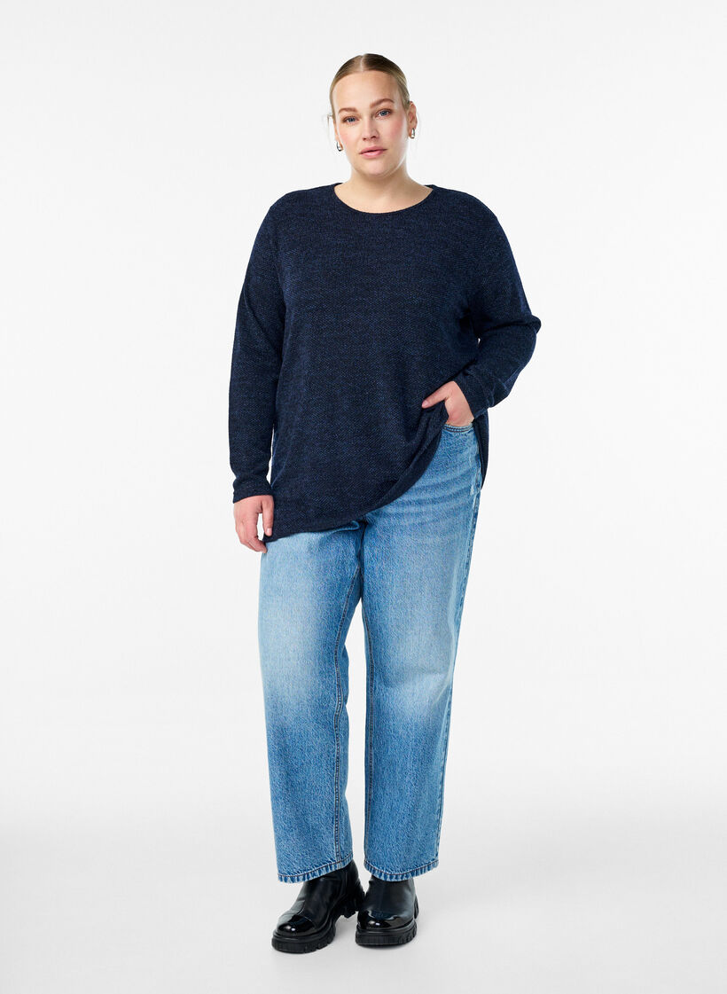 Blouse met lange mouwen en structuur, Blauw, Model image number 1