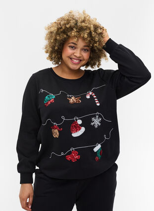 Kerst sweatshirt, Black Decoration, Model image number 0