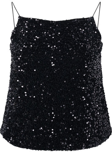 Top à paillettes avec des bretelles étroites, Black Sequins, Packshot image number 0