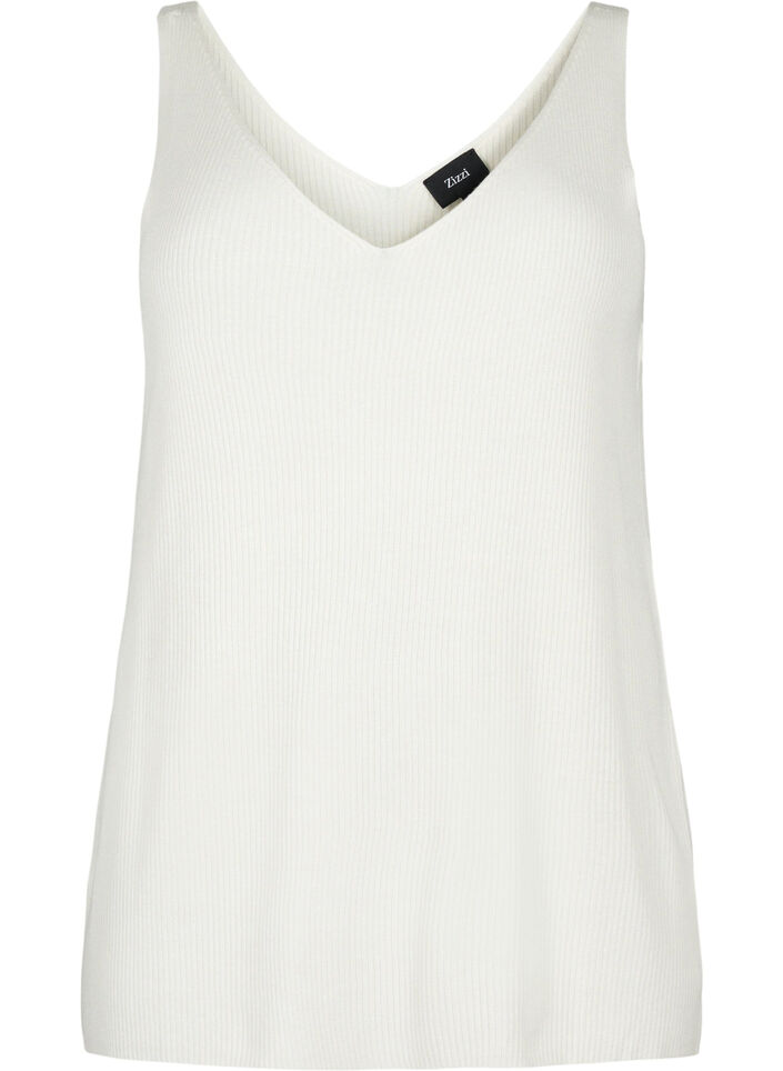 Top en maille avec encolure en V, Cloud Dancer, Packshot image number 0