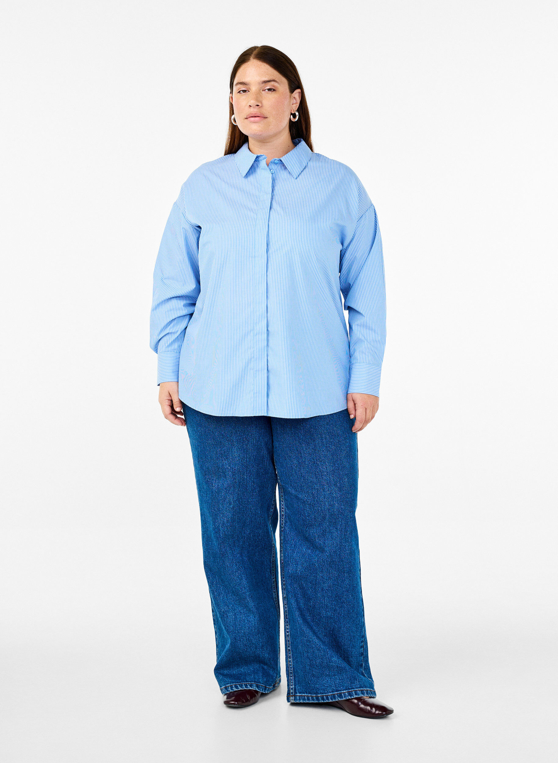 ZizziLosse shirt met lange mouwen en strepen, Blauw, Model image number 1