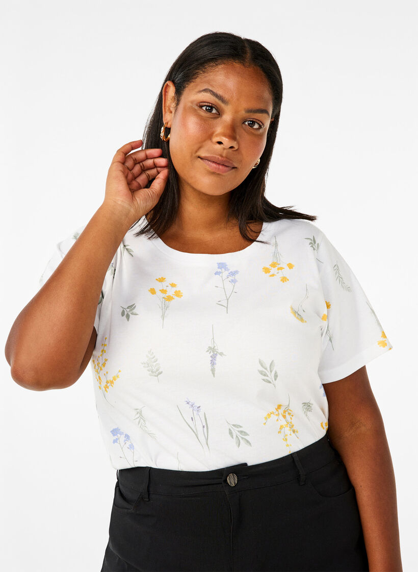 T-shirt en coton biologique avec imprimé floral, Bright W. AOP, Model image number 0