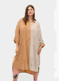 Robe chemise en viscose à manches 3/4 et à carreaux de couleur, Praline, Model