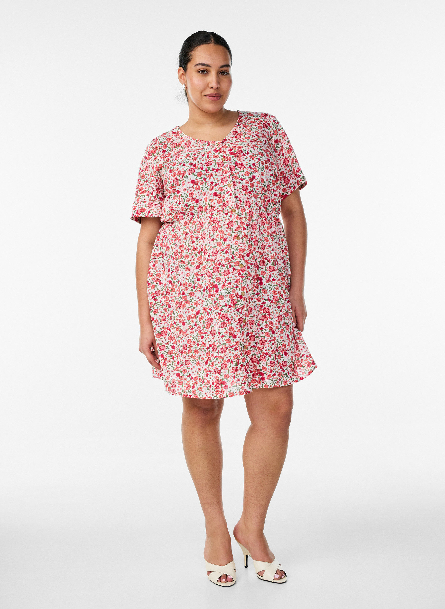 ZizziRobe courte en coton &agrave; imprim&eacute; floral, Rouge, Model image number 1