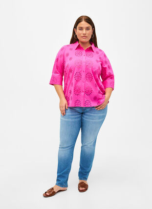 Shirtblouse met Engels borduurwerk en 3/4-mouwen, Raspberry Rose, Model image number 2