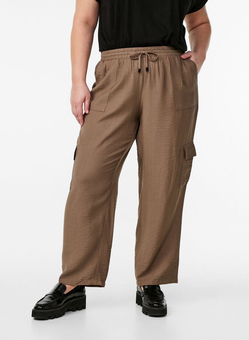 Cargo broek met hoge taille, Beige, Model image number 2