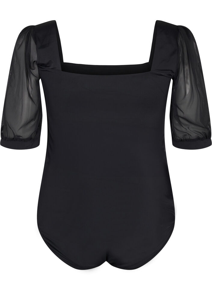 Maillot de bain avec manches courtes en maille, Black, Packshot image number 1