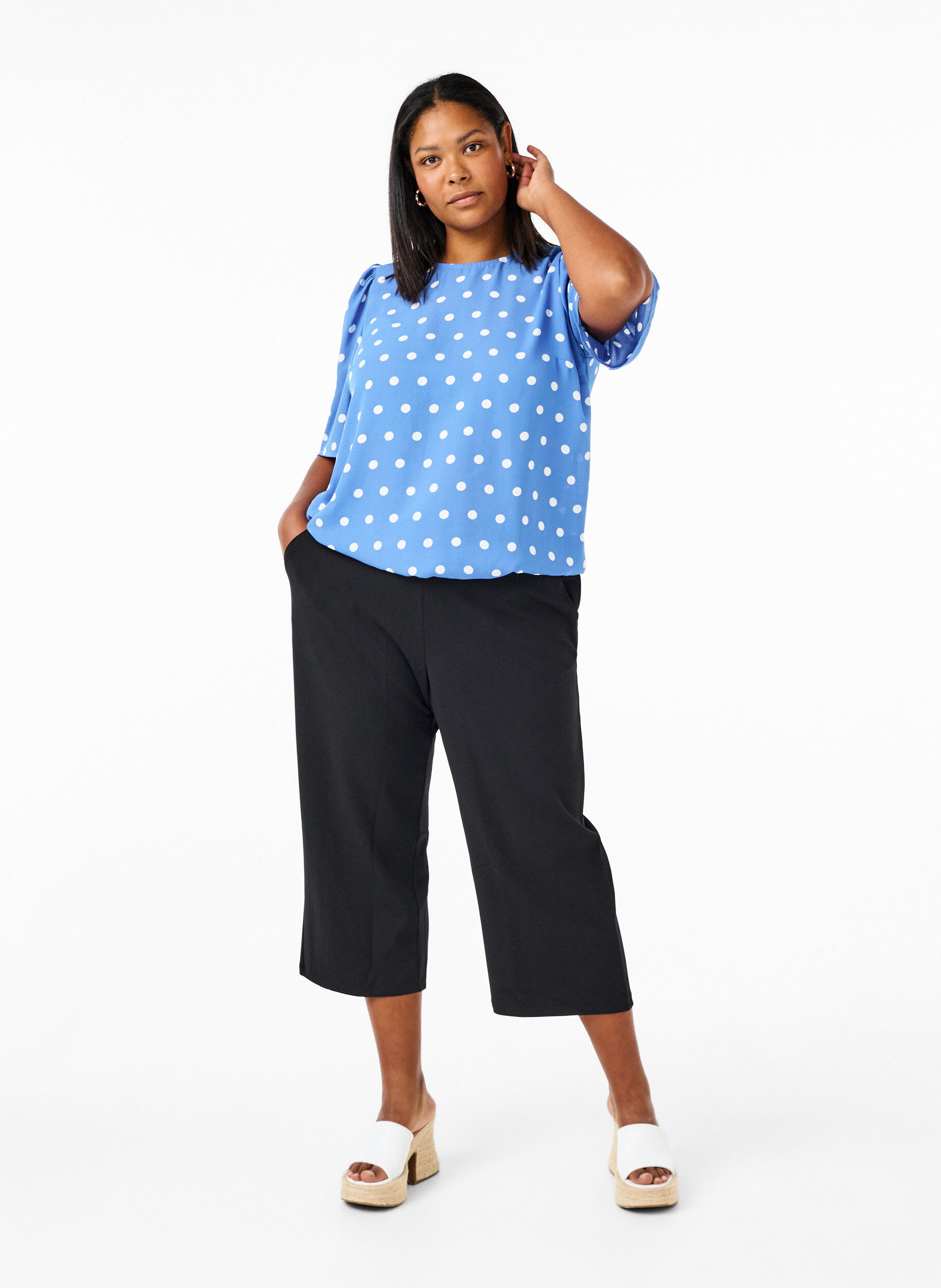 Zizzi Chemisier &agrave; pois &agrave; manches courtes, River S. White Dot, Model image number 2