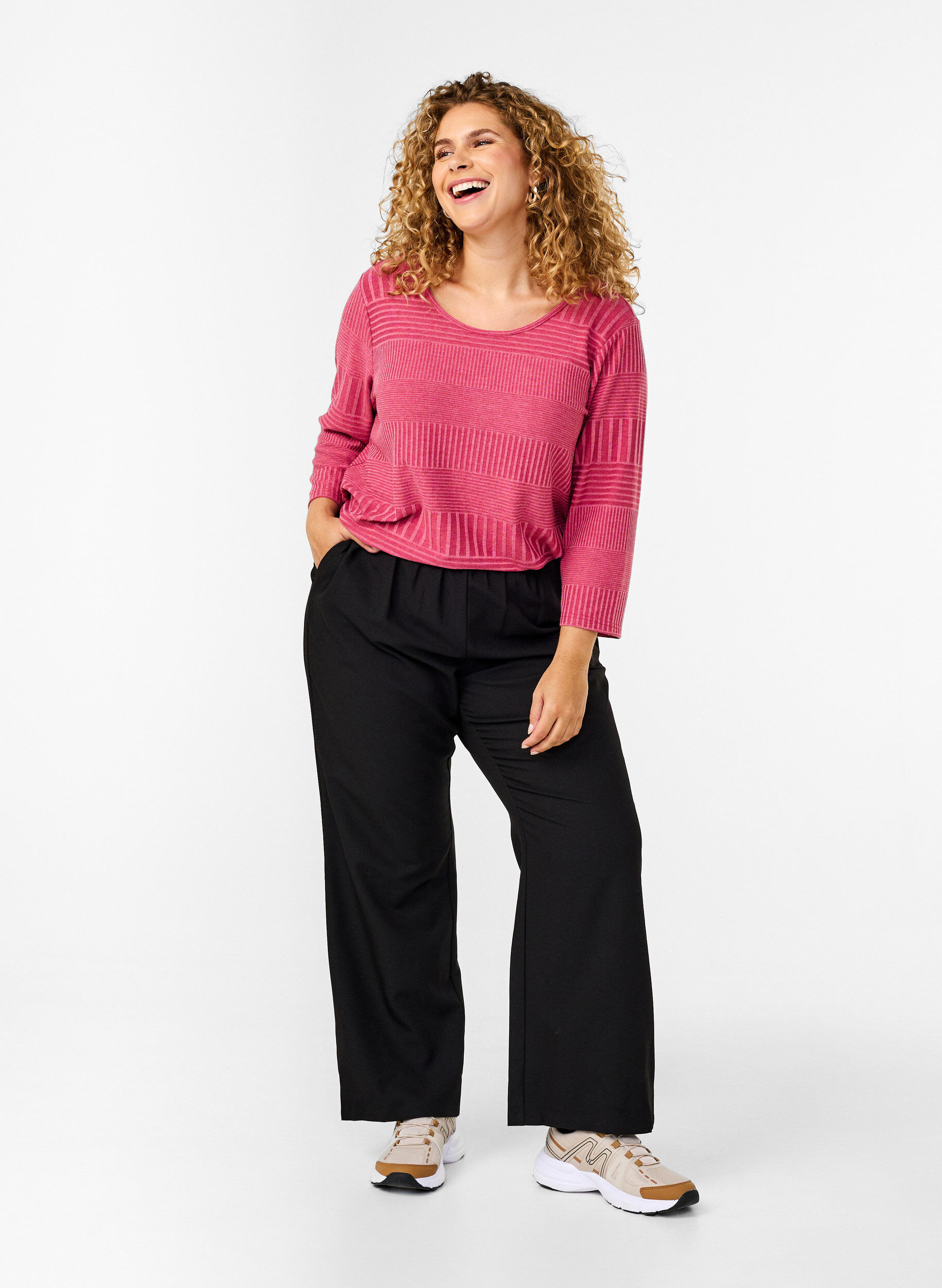 ZizziBlouse met driekwartmouwen en een gestreept patroon, Malaga Mel., Model image number 2