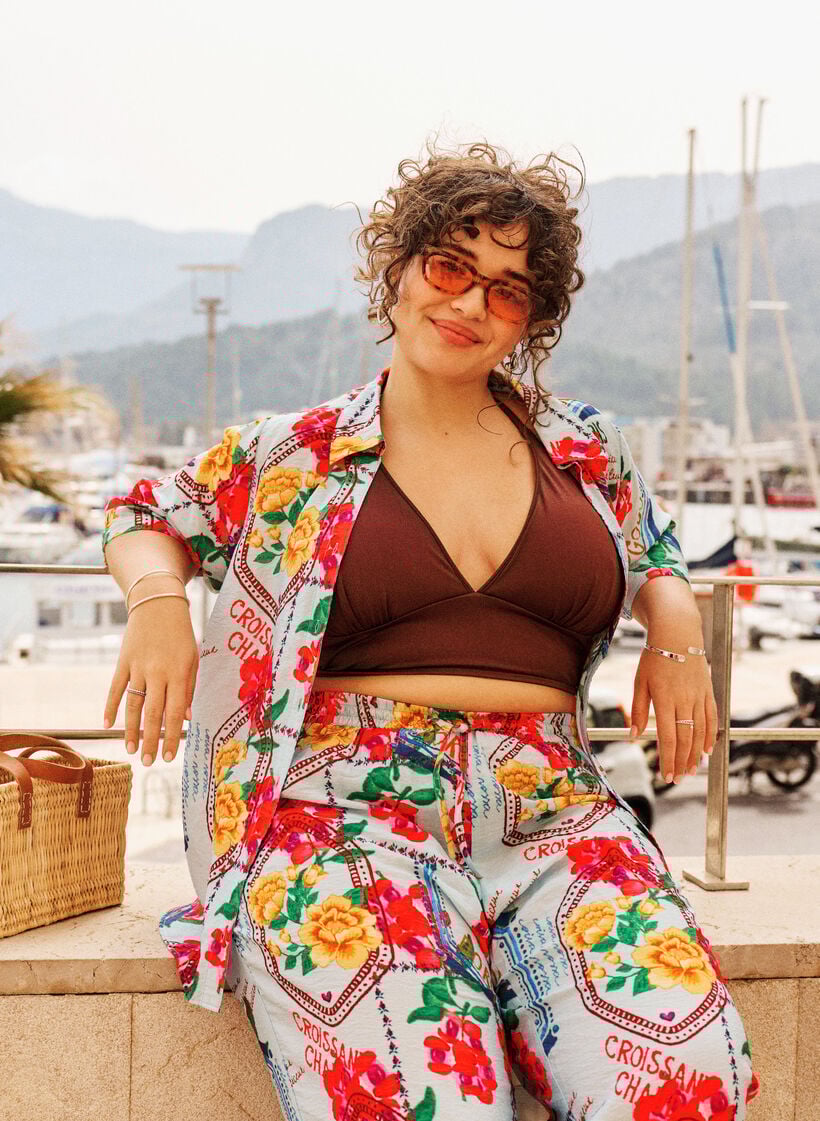 Shirtblouse met mouwen tot aan de ellebogen en kleurrijke print, Blauw, Image