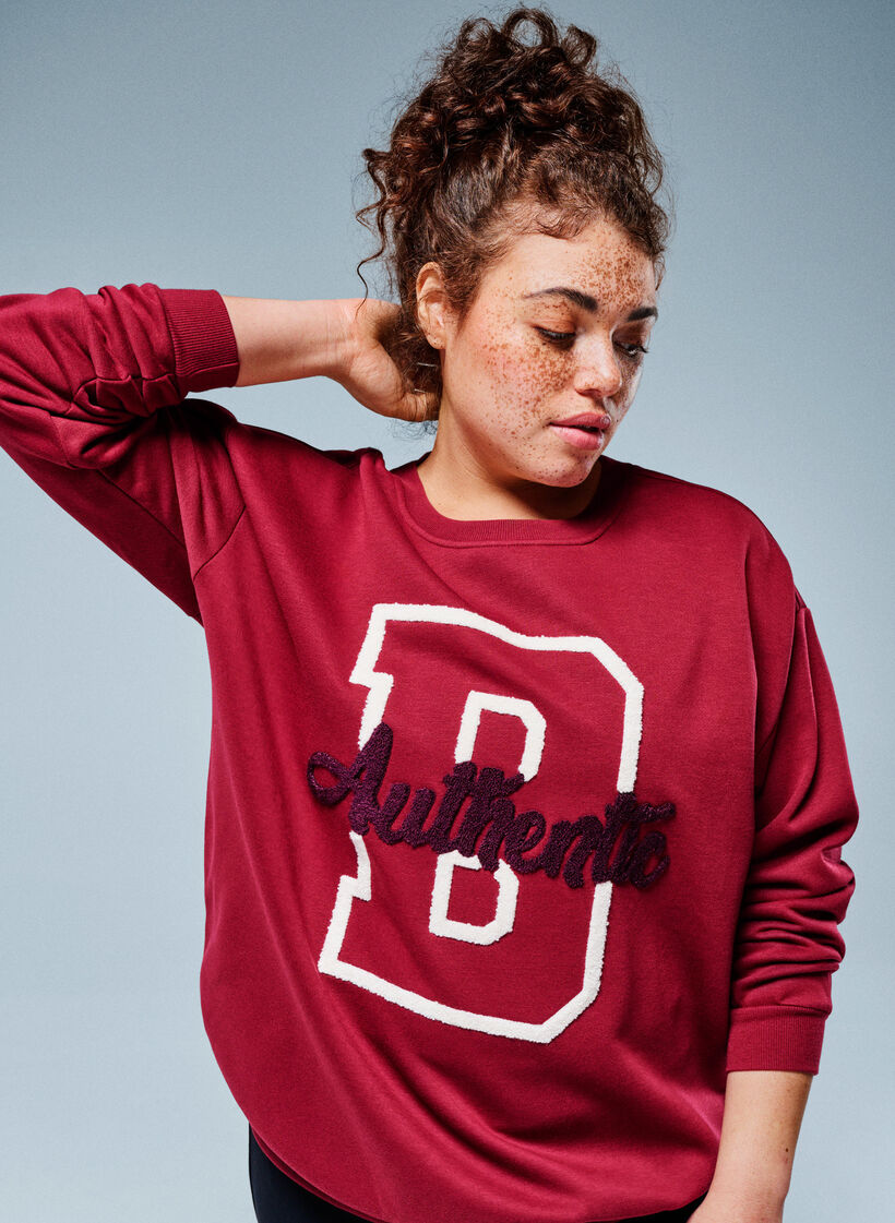 Sweat avec inscription en bouclette, Bordeaux fonc&eacute;, Image image number 0