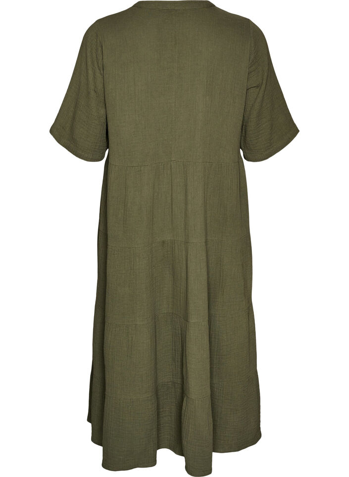 Robe midi coupe &eacute;vas&eacute;e en mousseline de coton, Vert, Packshot image number 1