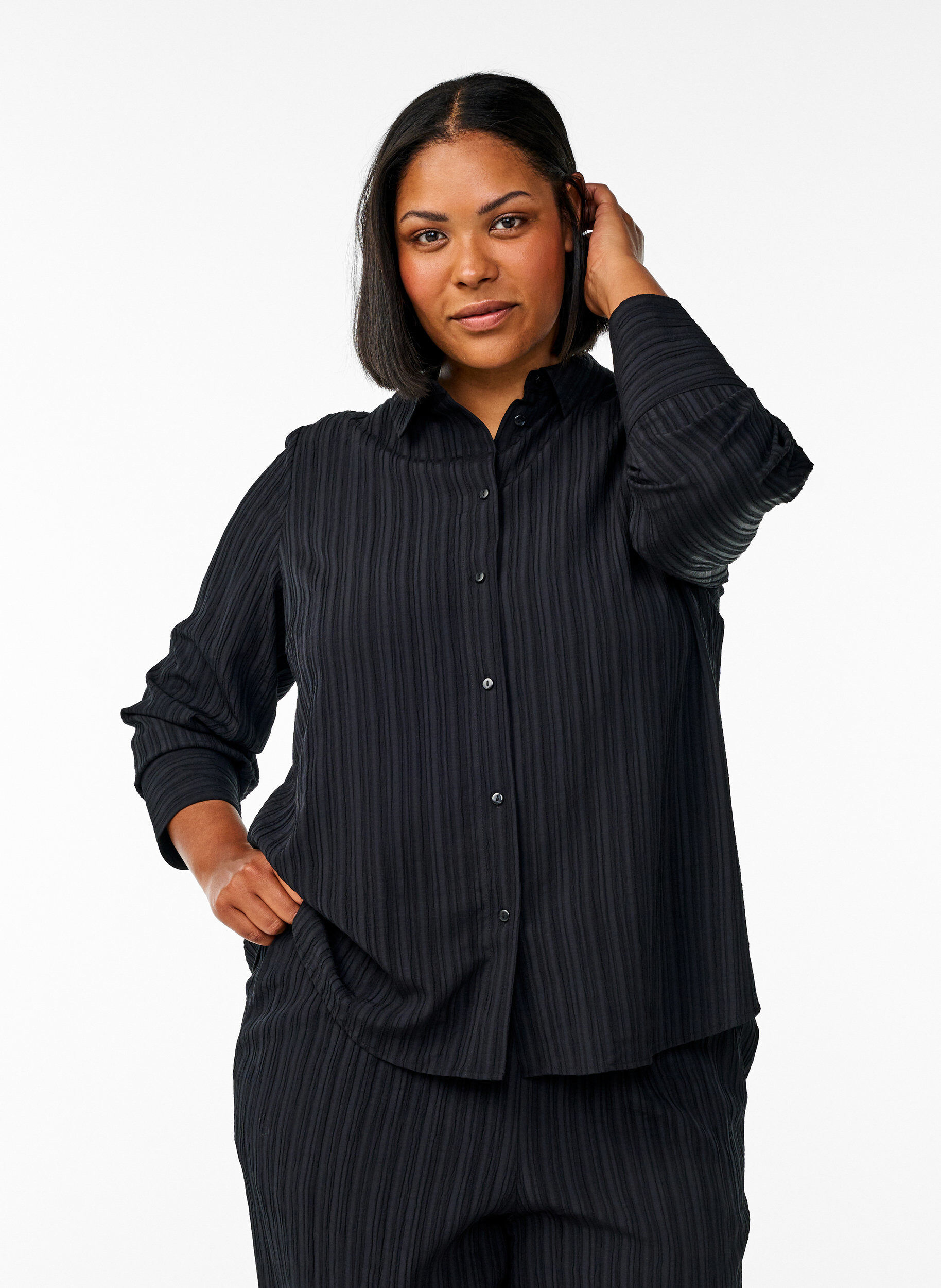 Zizzi FLASH - Chemise textur&eacute;e, Noir, Model image number 0