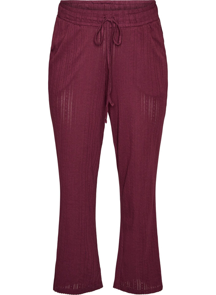 Bas de pyjama en coton biologique avec broderie ajour&eacute;e, Bordeaux fonc&eacute;, Packshot image number 0