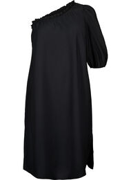 One-shoulder jurk van viscose, Black, Packshot