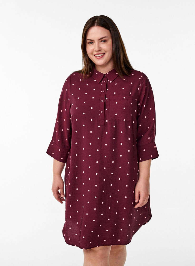 Korte jurk met kraag en borstzak, Rood, Model image number 0