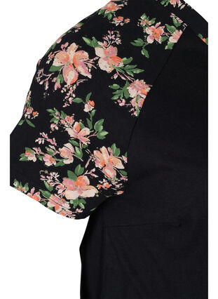 Chemise de nuit en coton à manches courtes avec détails imprimés, Black Flower, Packshot image number 3