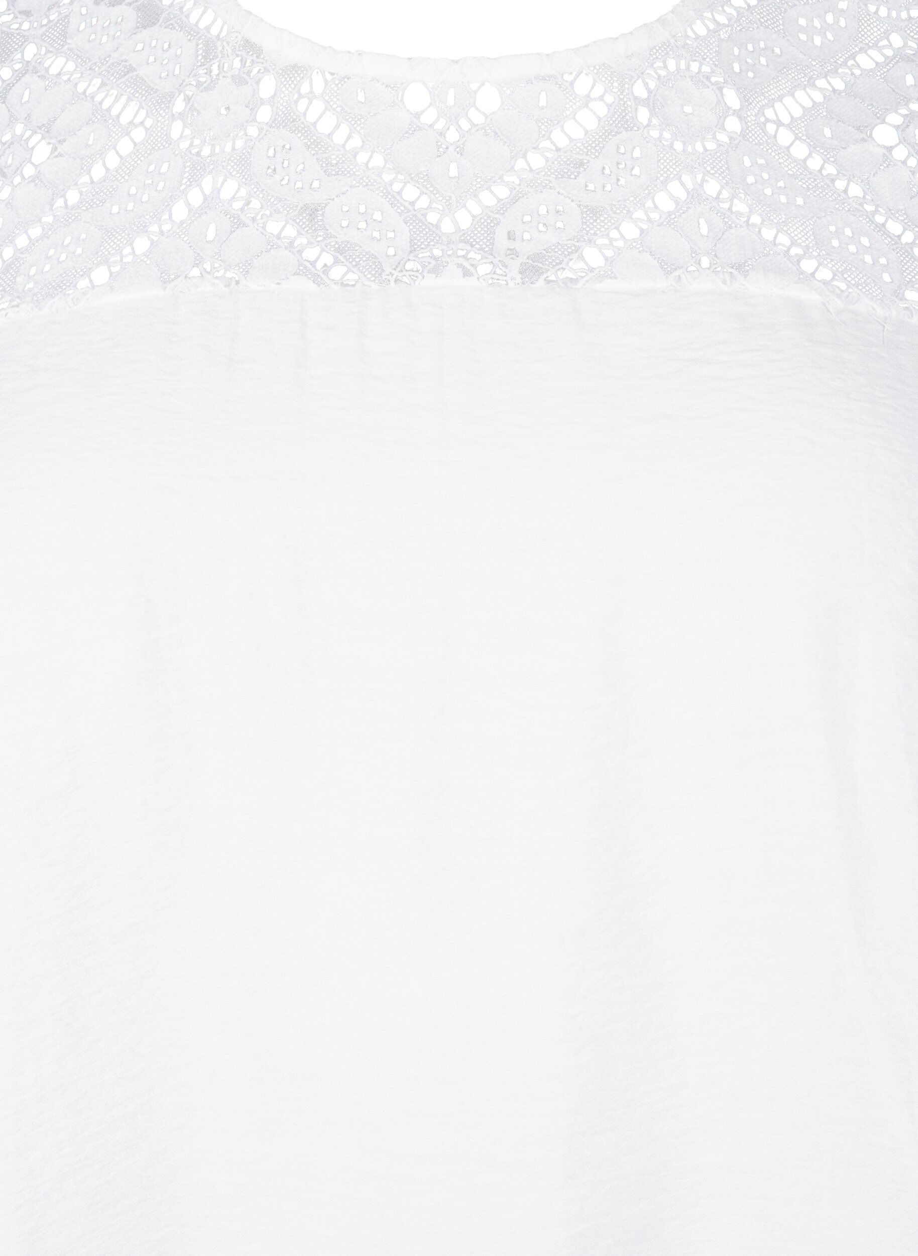 ZizziBlouse van viscose met korte mouwen en kant detail, Bright White, Packshot image number 2