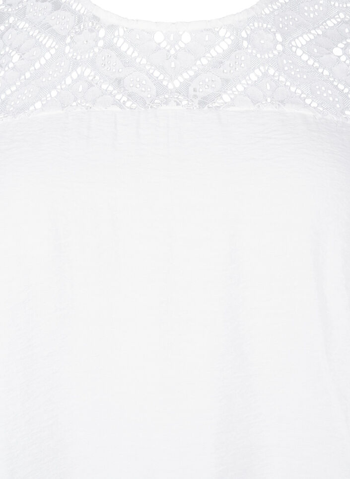 Blouse van viscose met korte mouwen en kant detail, Bright White, Packshot image number 2