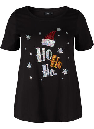 Kerst t-shirt in katoen, Black Ho Ho Ho, Packshot image number 0