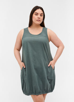 Mouwloze katoenen jurk, Balsam Green, Model image number 0