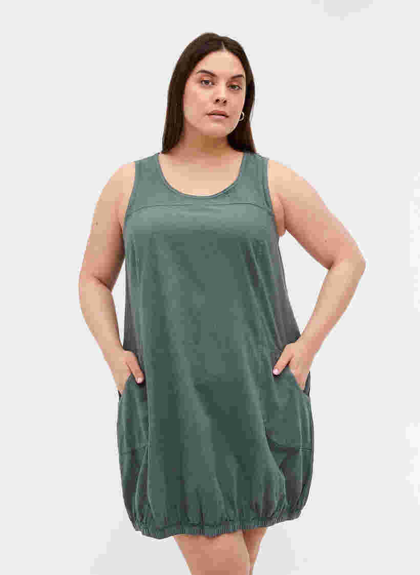 Mouwloze katoenen jurk, Balsam Green, Model