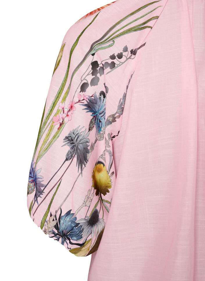 Blouse met bloemenprint mouwen en strikdetail, Roze, Packshot image number 3