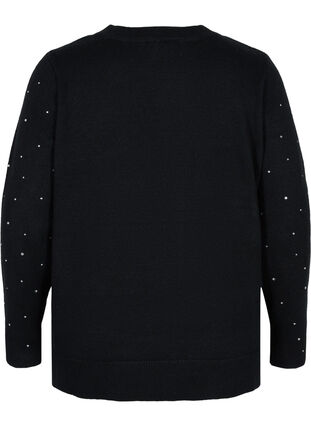 Blouse en tricot côtelée  avec des strass décoratives , Black, Packshot image number 1