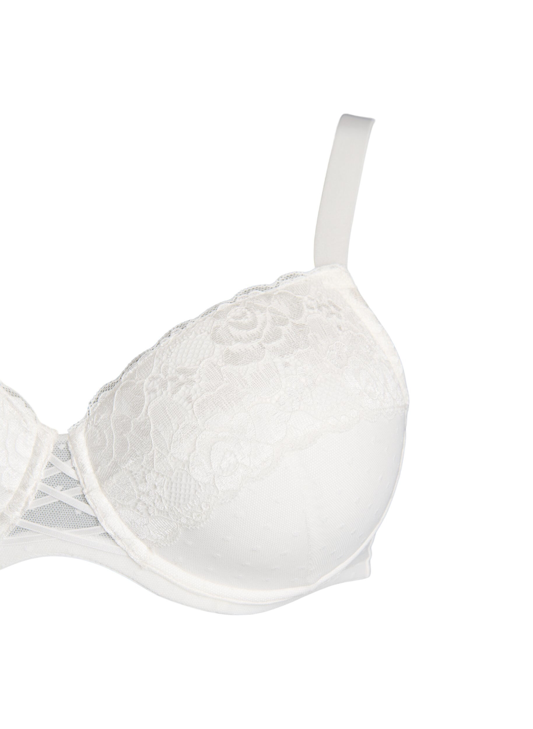 Zizzi Soutien-gorge rembourr&eacute; en dentelle avec d&eacute;tails en maille, Blanc, Packshot image number 2
