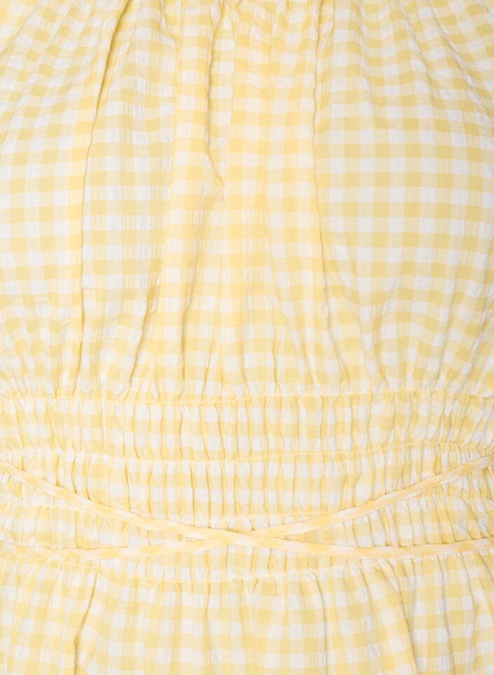 Robe courte &agrave; petits carreaux et manches ballon, Jaune clair, Packshot image number 2