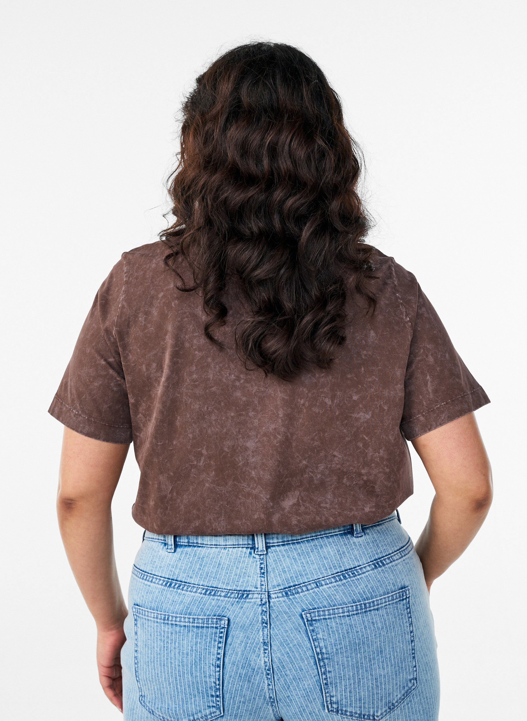 ZizziKatoenen T-shirt met print aan de voorkant, Bruin, Model image number 2