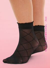 2-pack socquettes en nylon avec paillettes et motifs, Black, Model