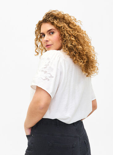 Viscose blouse met korte mouwen en borduursel, Bright White, Model image number 1
