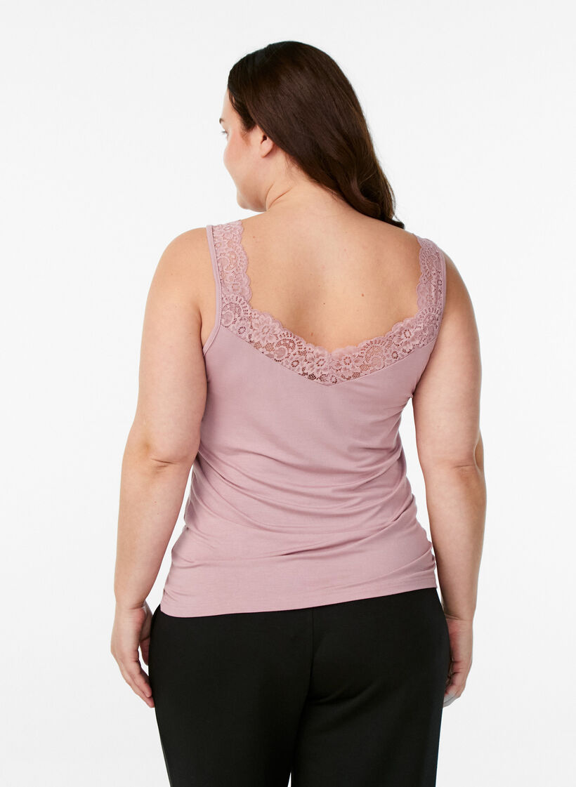 Top en viscose avec bord en dentelle, Rose, Model image number 2