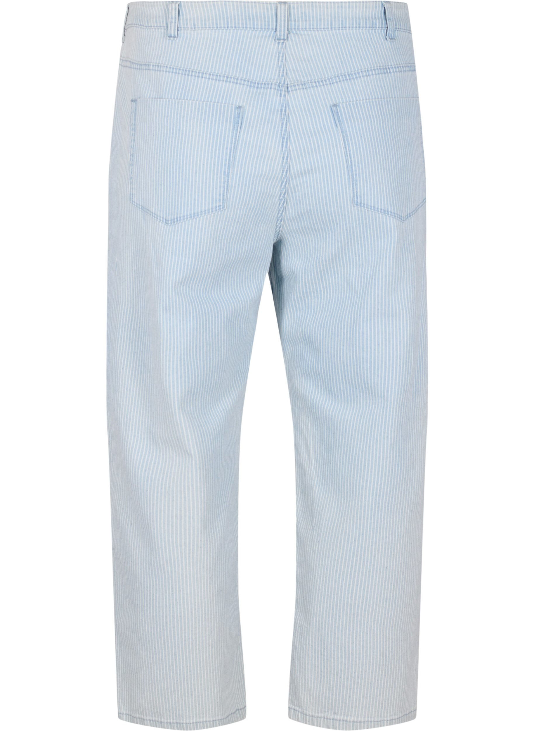 ZizziStraight jeans met enkellengte, Light Blue Stripe, Packshot image number 1