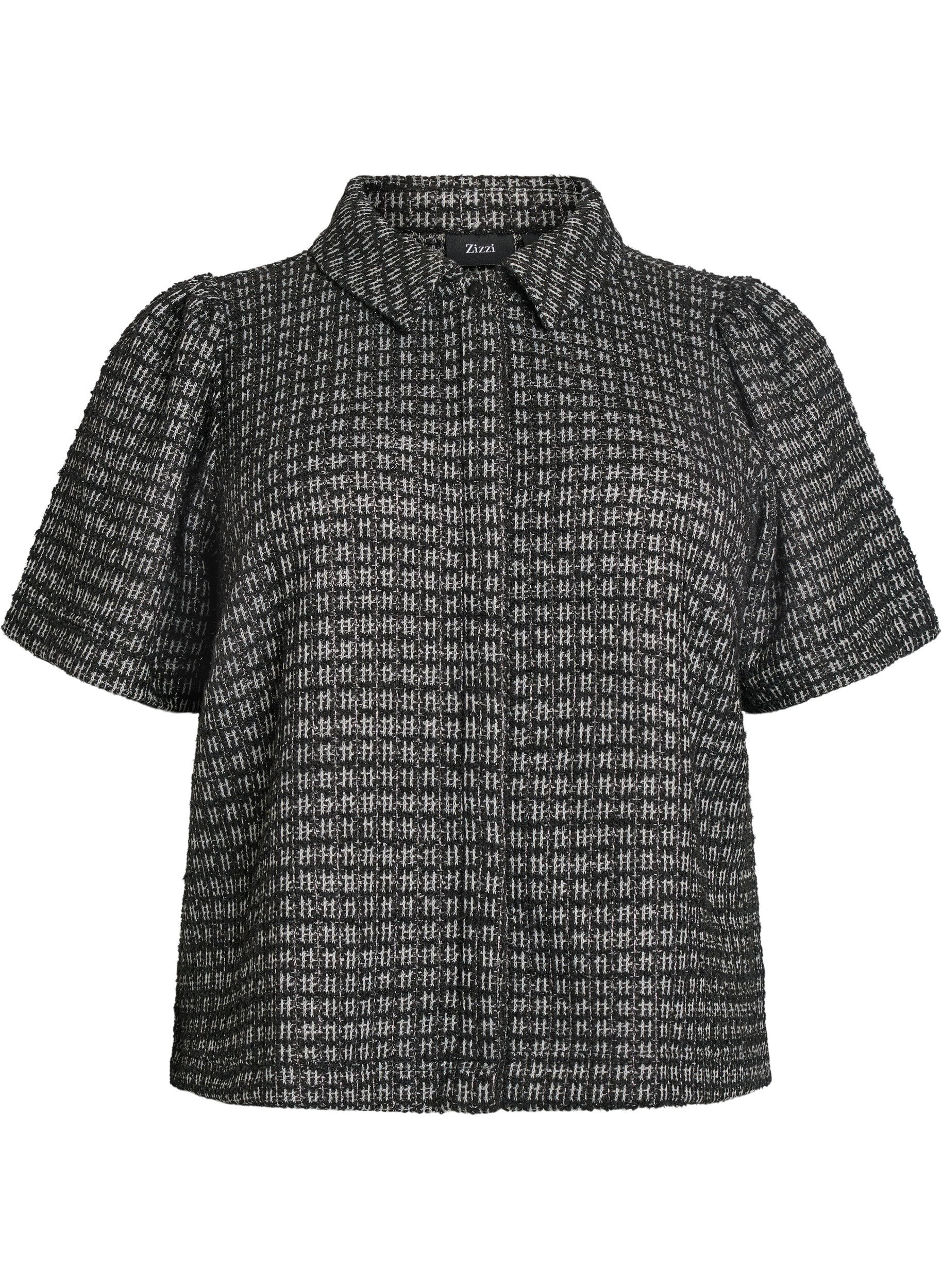 Boucl&eacute; shirtblouse met korte mouwen
