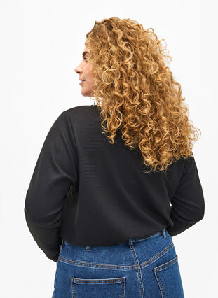 A-lijn blouse met textuur, Black, Model image number 1
