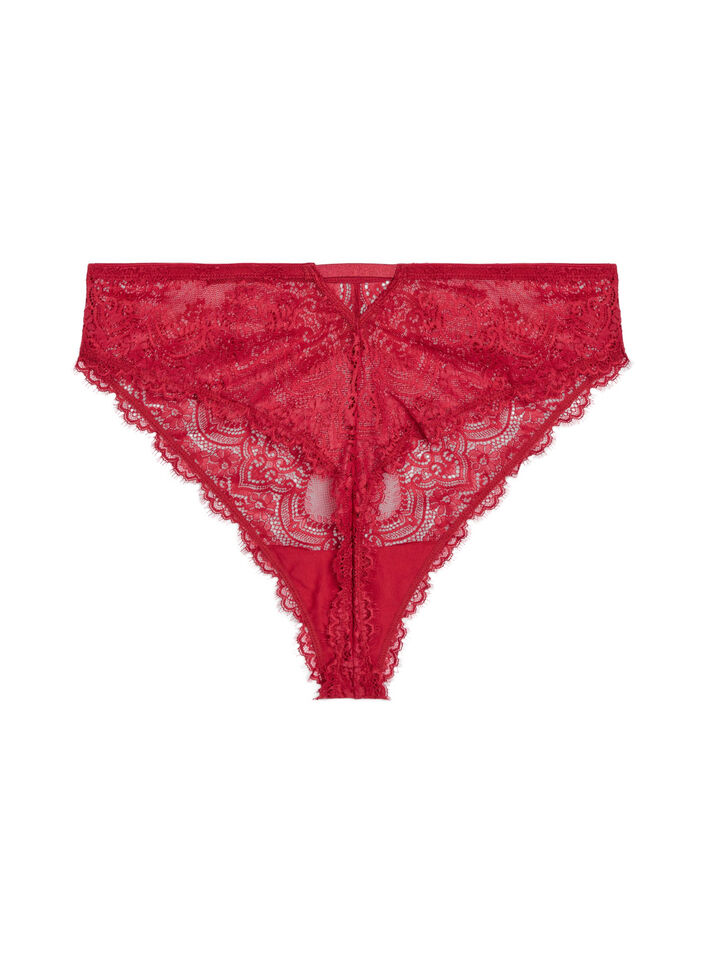 Kanten string met sleutelgatdetail aan de achterkant, Rood, Packshot image number 1